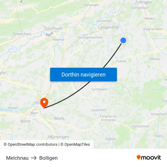 Melchnau to Bolligen map