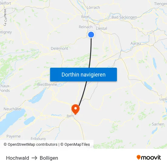 Hochwald to Bolligen map