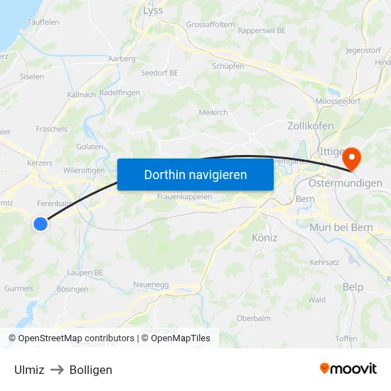 Ulmiz to Bolligen map