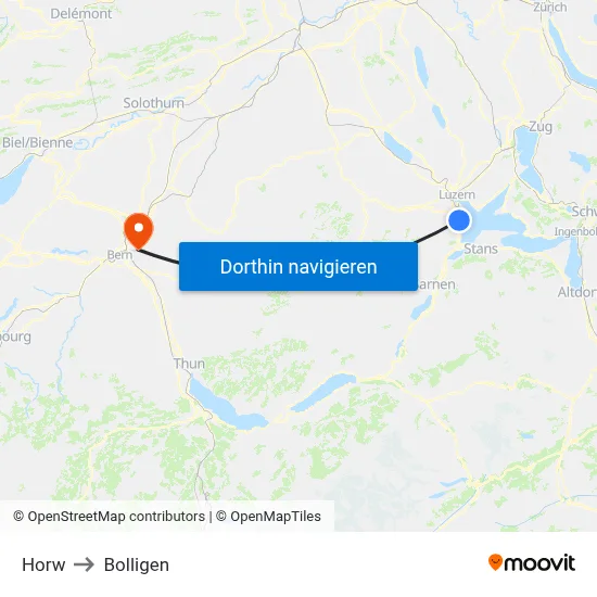 Horw to Bolligen map
