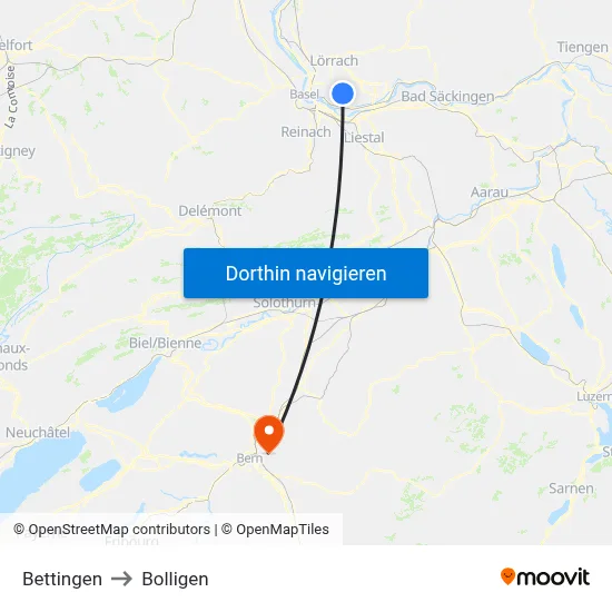 Bettingen to Bolligen map