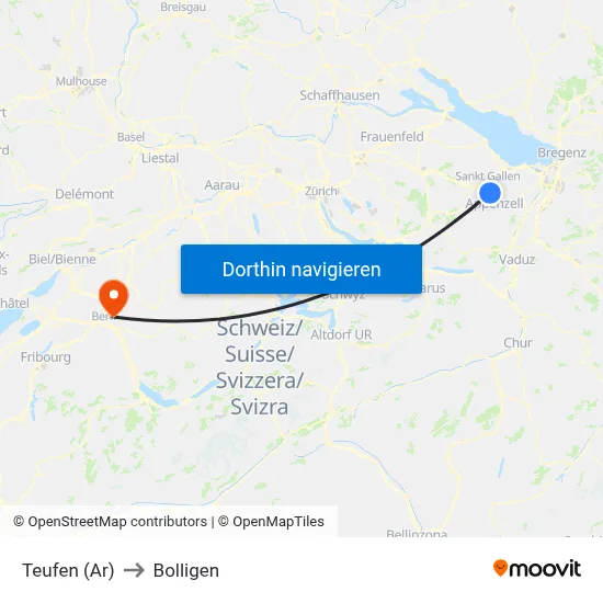 Teufen (Ar) to Bolligen map