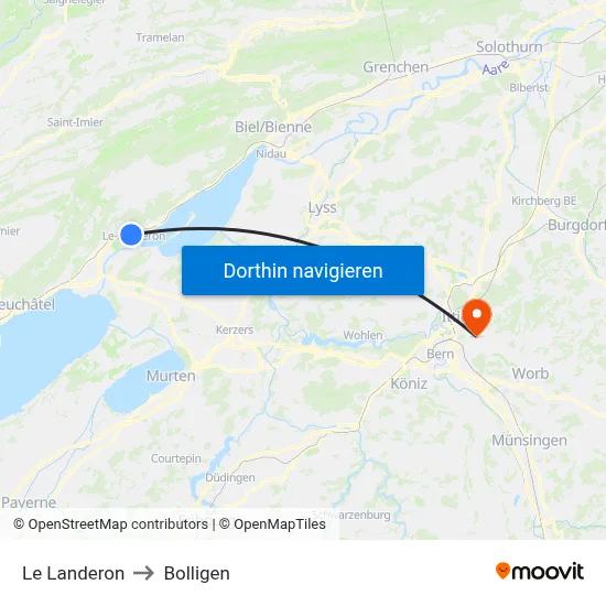Le Landeron to Bolligen map