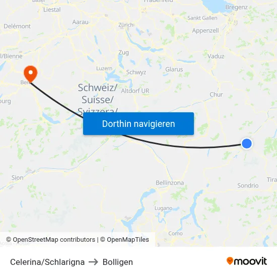 Celerina/Schlarigna to Bolligen map