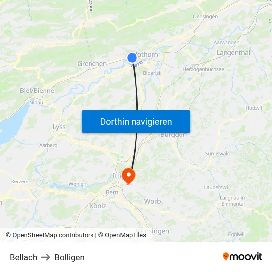 Bellach to Bolligen map