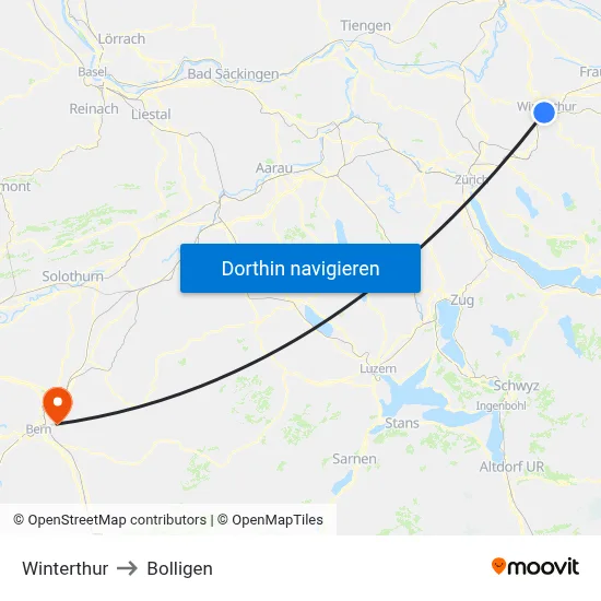 Winterthur to Bolligen map