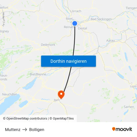 Muttenz to Bolligen map