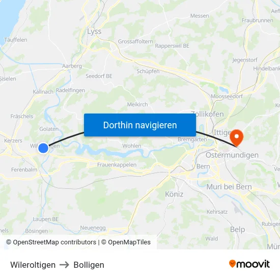 Wileroltigen to Bolligen map