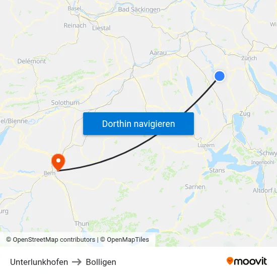 Unterlunkhofen to Bolligen map