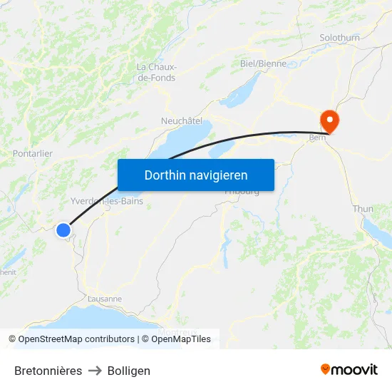 Bretonnières to Bolligen map
