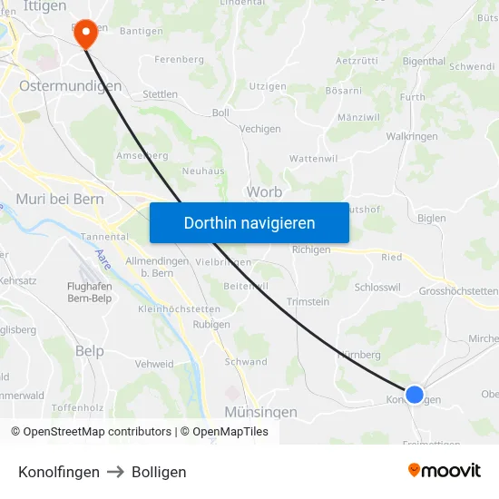 Konolfingen to Bolligen map