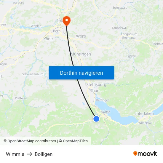 Wimmis to Bolligen map