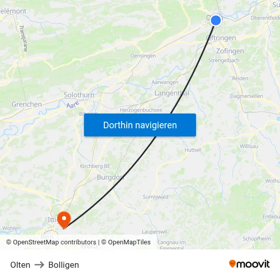 Olten to Bolligen map