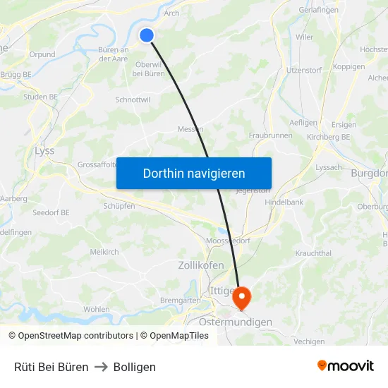 Rüti Bei Büren to Bolligen map
