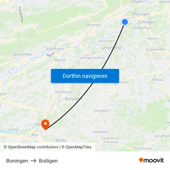 Boningen to Bolligen map
