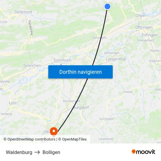 Waldenburg to Bolligen map