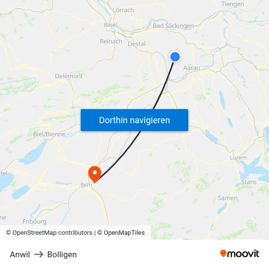 Anwil to Bolligen map