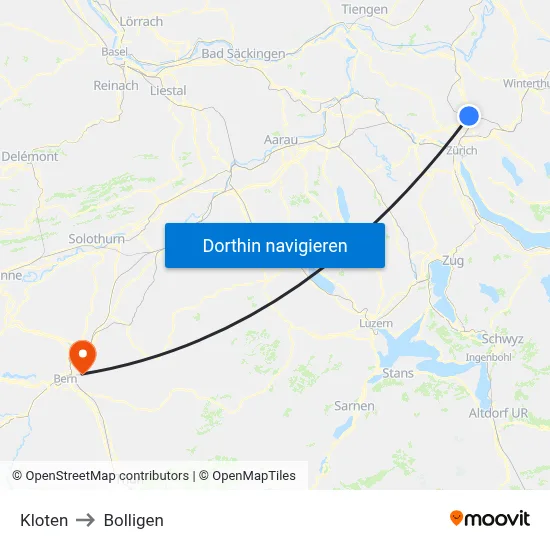 Kloten to Bolligen map