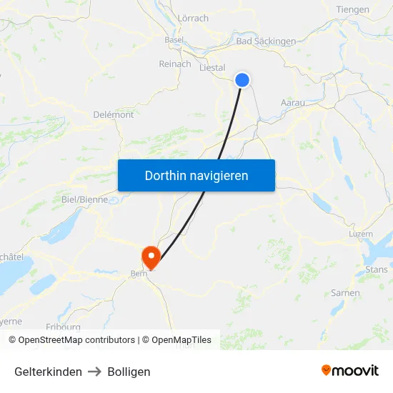 Gelterkinden to Bolligen map