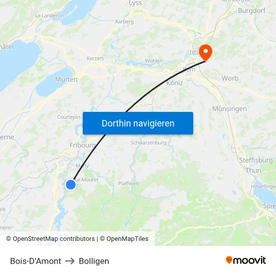 Bois-D’Amont to Bolligen map