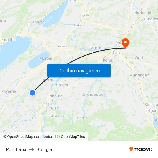 Ponthaux to Bolligen map