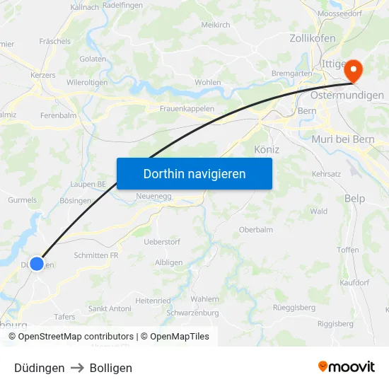 Düdingen to Bolligen map