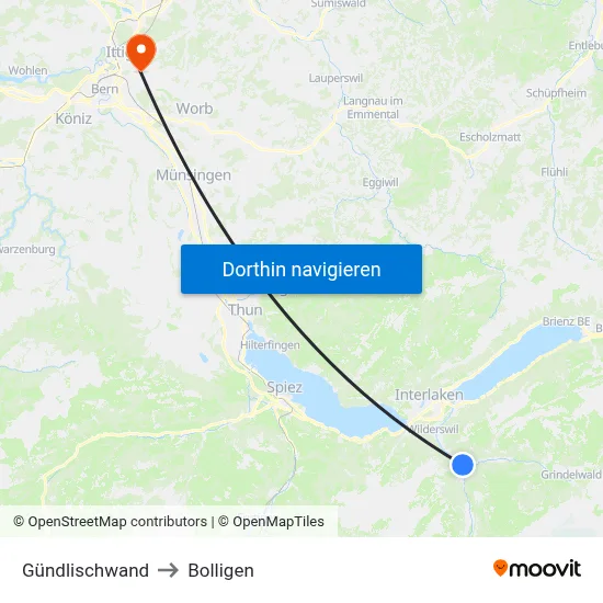 Gündlischwand to Bolligen map