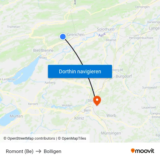 Romont (Be) to Bolligen map