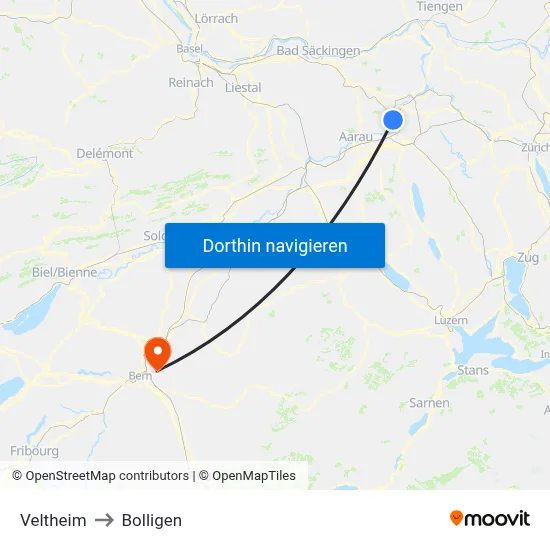 Veltheim to Bolligen map