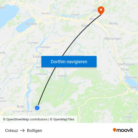 Crésuz to Bolligen map
