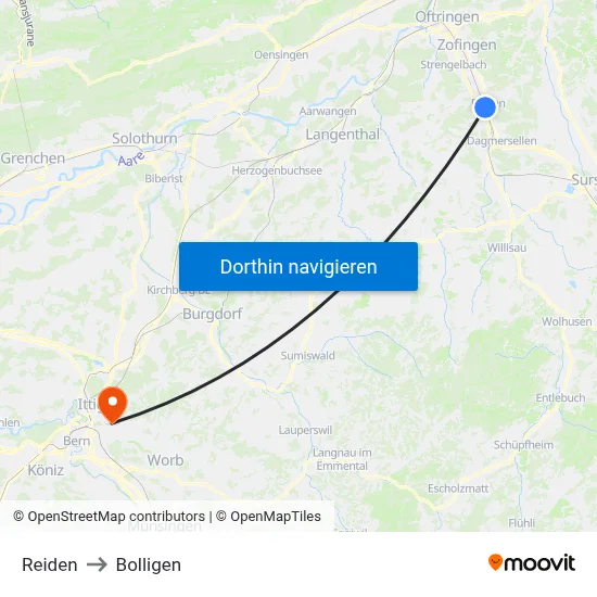 Reiden to Bolligen map