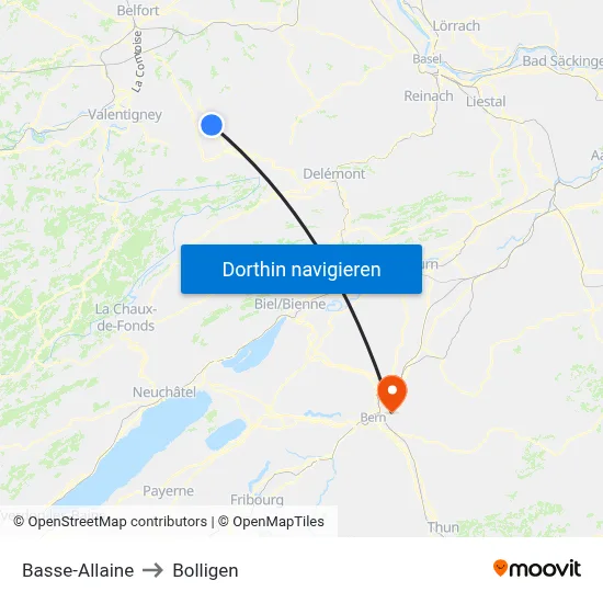 Basse-Allaine to Bolligen map