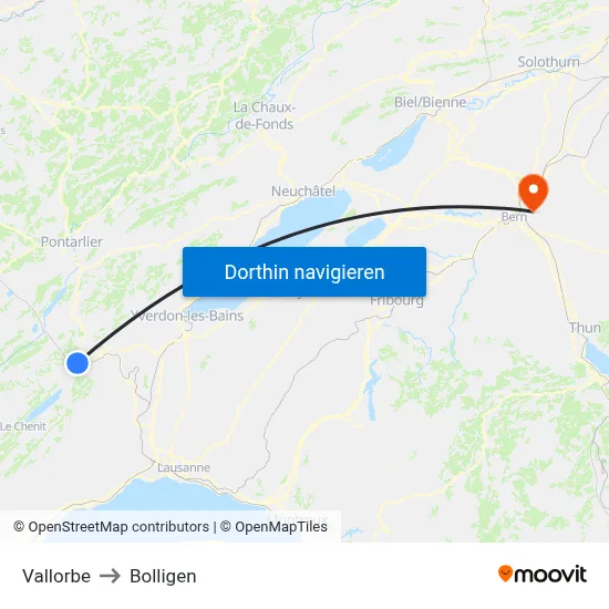 Vallorbe to Bolligen map