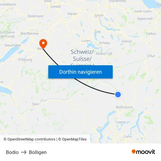Bodio to Bolligen map