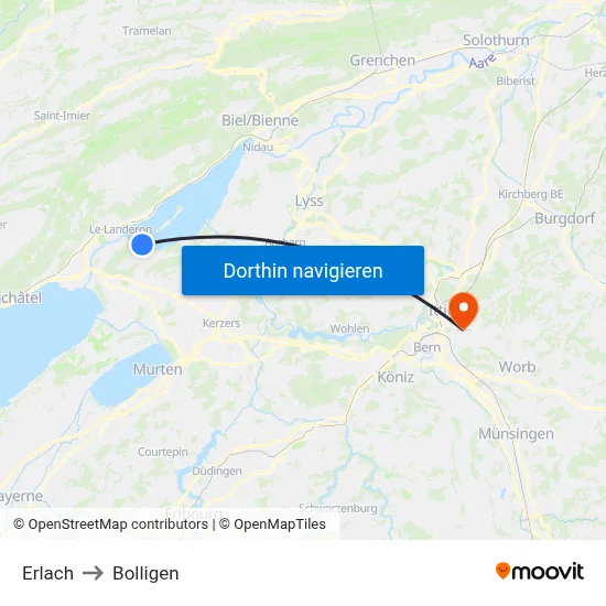 Erlach to Bolligen map