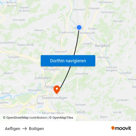 Aefligen to Bolligen map