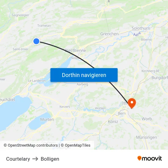 Courtelary to Bolligen map