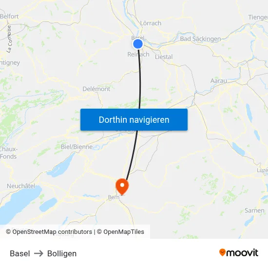 Basel to Bolligen map
