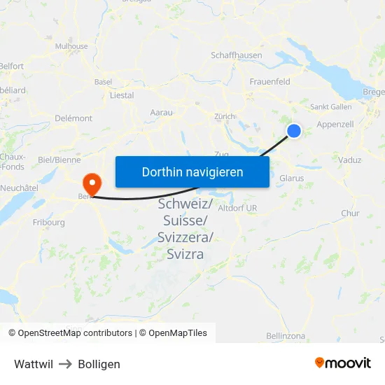 Wattwil to Bolligen map