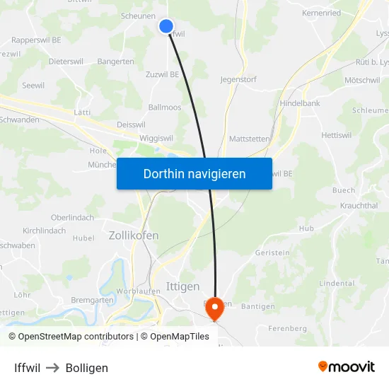 Iffwil to Bolligen map