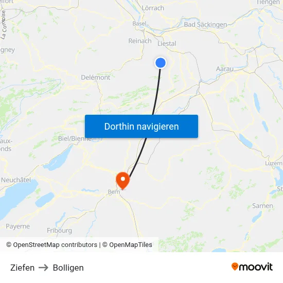 Ziefen to Bolligen map