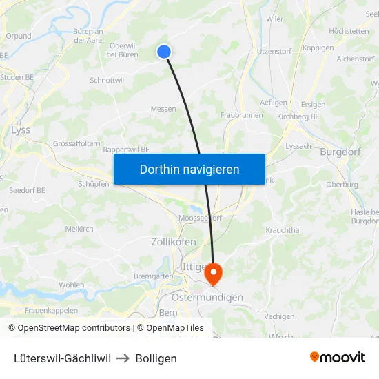 Lüterswil-Gächliwil to Bolligen map