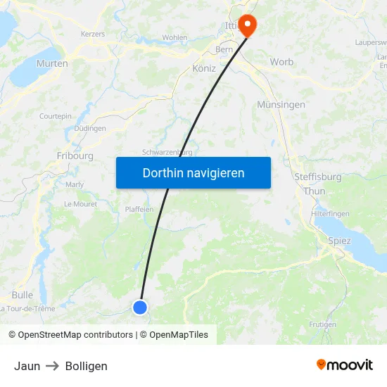 Jaun to Bolligen map