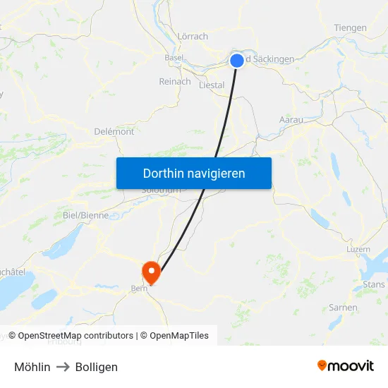 Möhlin to Bolligen map