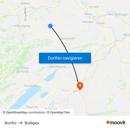 Bonfol to Bolligen map