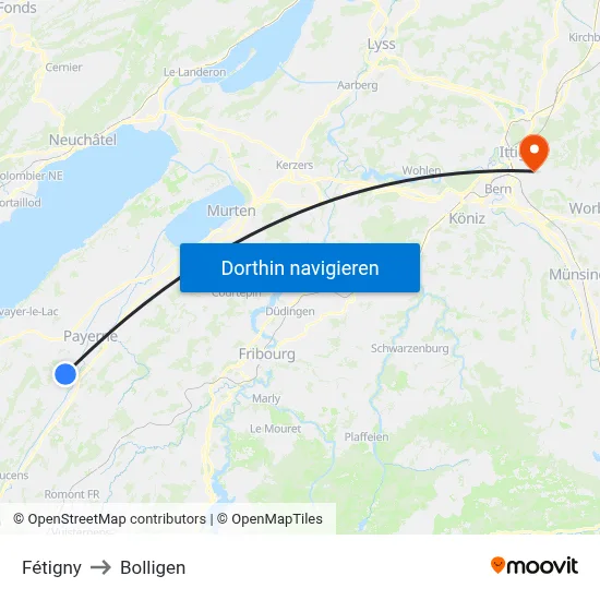 Fétigny to Bolligen map