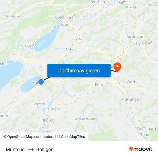 Muntelier to Bolligen map