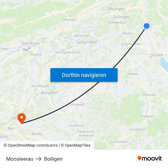 Moosleerau to Bolligen map