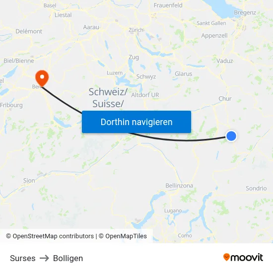 Surses to Bolligen map