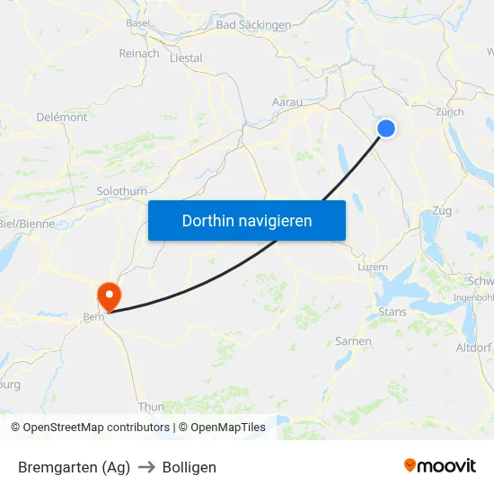 Bremgarten (Ag) to Bolligen map